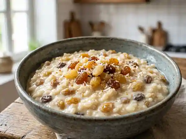 Riz au lait de coco onctueux aux raisins secs - Photo de présentation
