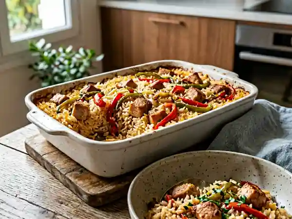 Riz au porc et poivrons rôtis fondants - Photo de présentation