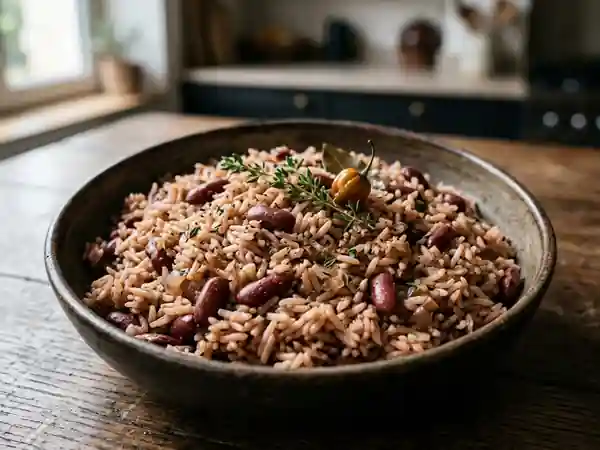 Riz jamaïcain crémeux au lait de coco et pois - Photo de présentation