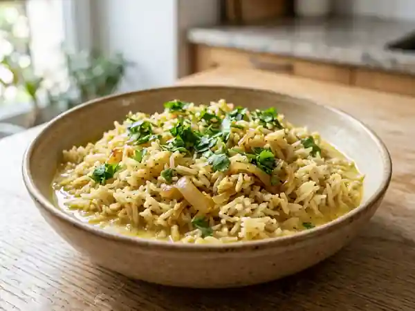 Riz basmati parfumé aux épices et lait de coco léger - Photo de présentation