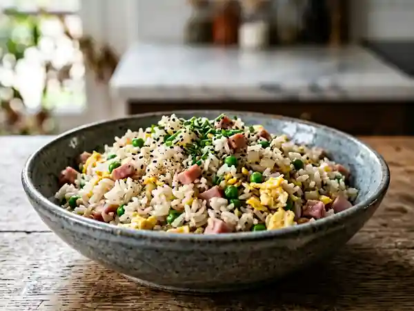 Riz cantonais sauté et petits pois croquants - Photo de présentation