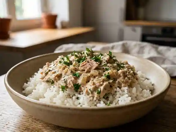 Riz fondant à la crème de thon et persillade - Photo de présentation