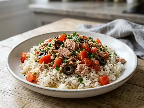 Riz fondant au thon et olives acidulées - Photo de présentation