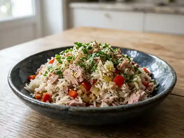 Riz fondant au thon et poivrons confits - Photo de présentation