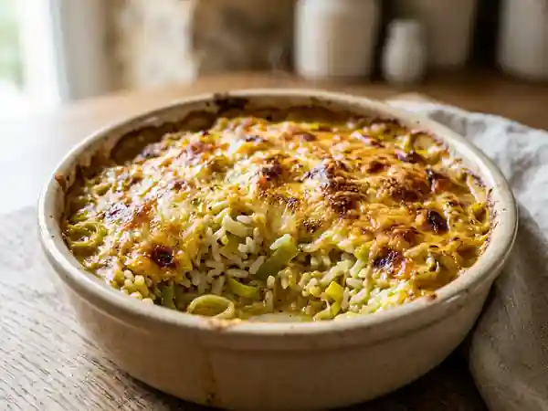 Riz gratiné aux poireaux et curry fondant - Photo de présentation