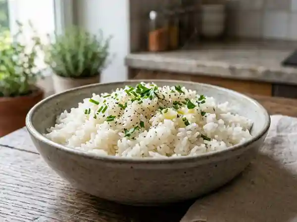 Riz perlé onctueux au bouillon de légumes - Photo de présentation