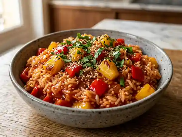 Riz jasmin à l'ananas et sauce aigre-douce - Photo de présentation