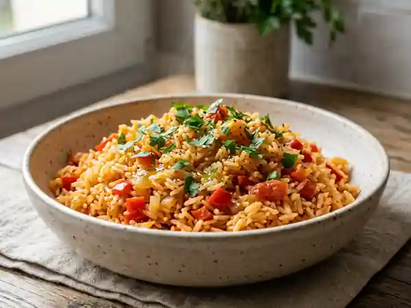 Riz espagnol fondant et parfumé au paprika - Photo de présentation
