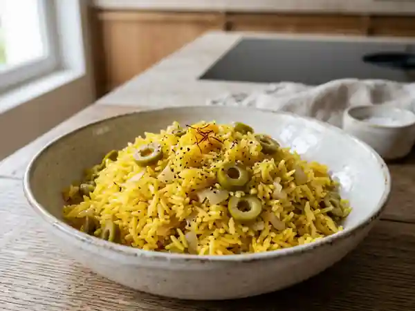 Riz pilaf safrané aux olives - Photo de présentation