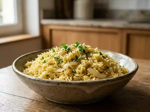 Riz pilaf au beurre et grains nacrés - Photo de présentation