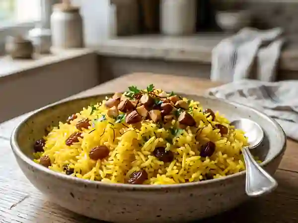 Riz safrané aux amandes et raisins - Photo de présentation