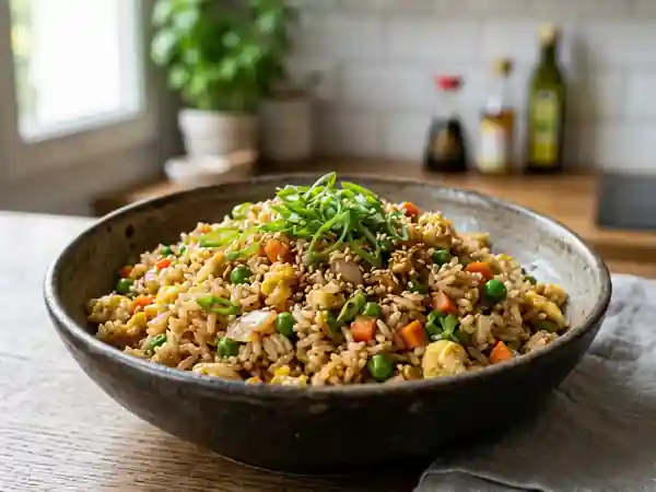 Riz sauté au wok, gingembre et sésame - Photo de présentation