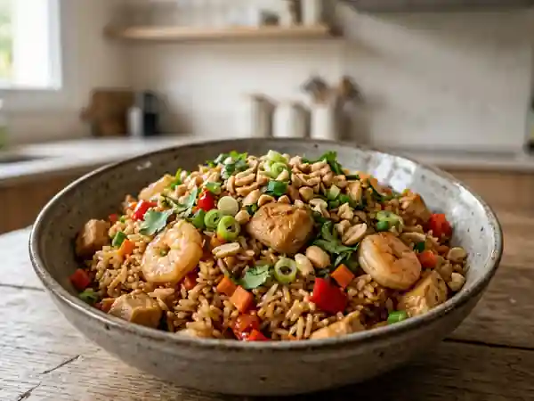 Riz sauté croustillant poulet et crevettes - Photo de présentation