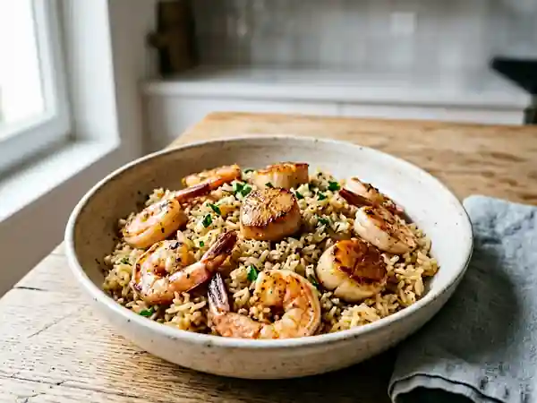 Poêlée de riz jasmin aux fruits de mer - Photo de présentation