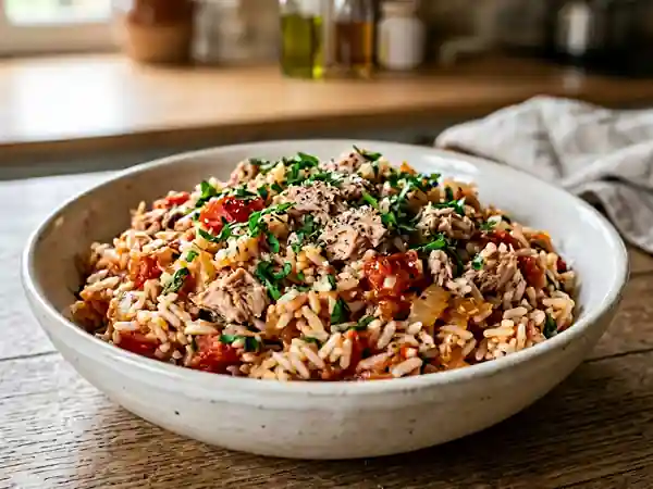 Riz savoureux au thon et à la tomate : recette facile et rapide - Photo de présentation