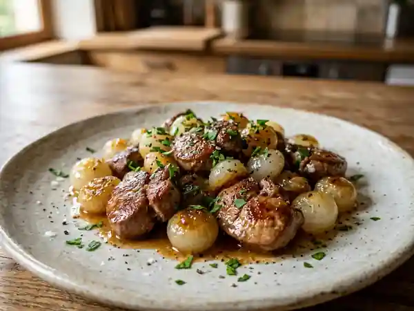 Rognons d'agneau fondants aux petits oignons - Photo de présentation