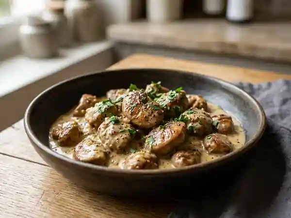 Rognons de porc à la moutarde crémeux et savoureux - Photo de présentation