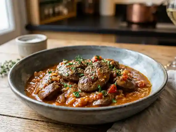 Rognons de veau fondants à la tomate et vin blanc - Photo de présentation