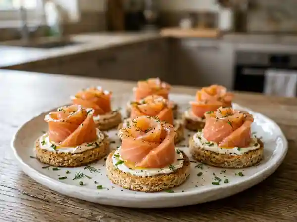 Roses de saumon fondantes sur pain grillé - Photo de présentation