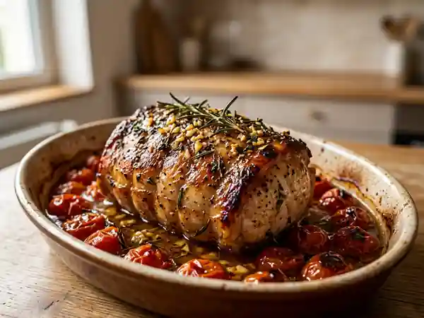 Rôti à l'italienne savoureux aux herbes et tomates - Photo de présentation