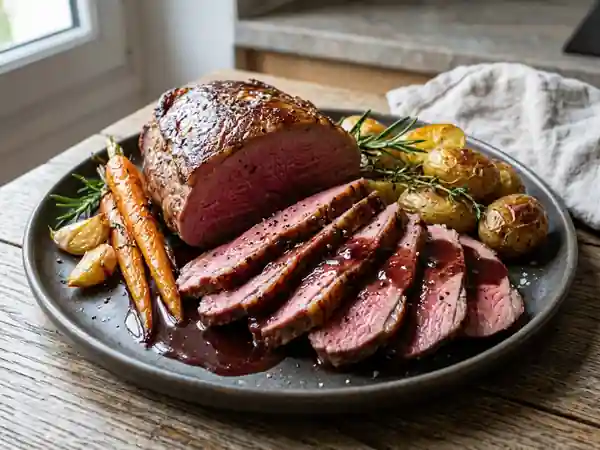 Rôti d'autruche fondant au vin rouge - Photo de présentation