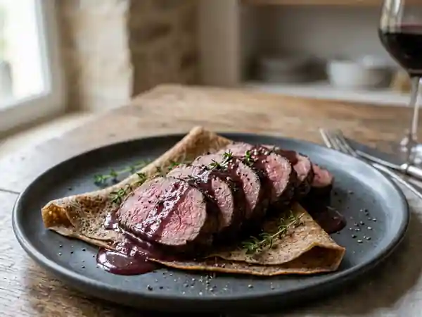 Rôti de biche fondant et galettes de sarrasin - Photo de présentation