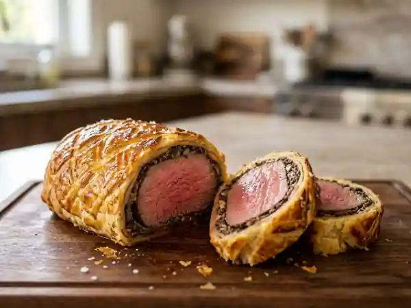 Rôti de bœuf en croûte doré et fondant - Photo de présentation