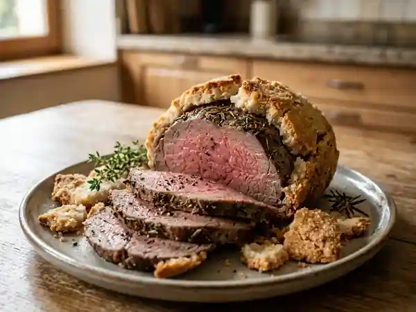 Rôti de bœuf en croûte de sel et herbes - Photo de présentation