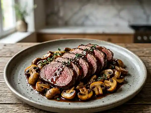 Rôti de chevreuil fondant aux champignons - Photo de présentation