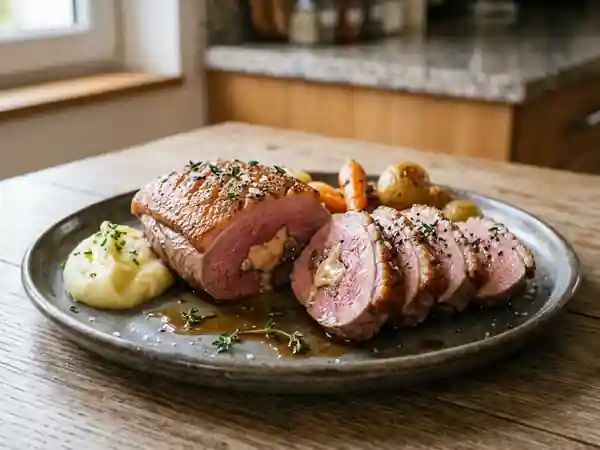 Magret de canard rôti farci au foie gras - Photo de présentation