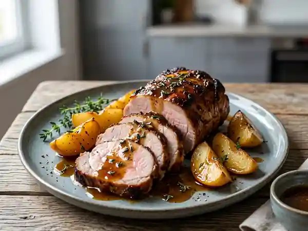 Rôti de porc au miel et aux pommes fondantes : recette savoureuse et facile - Photo de présentation