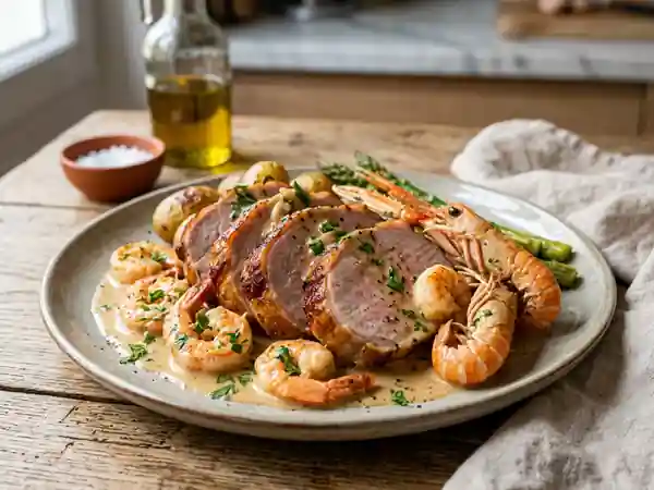 Rôti de porc fondant aux langoustines - Photo de présentation