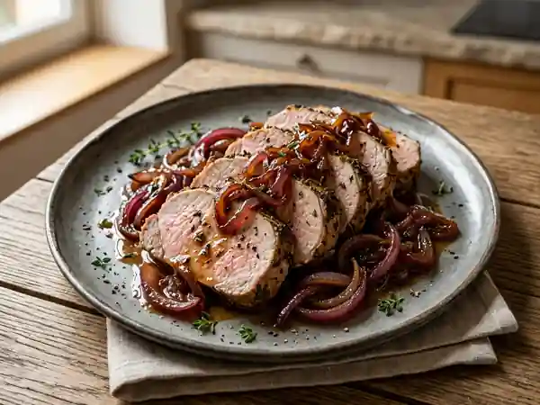 Rôti de porc aux oignons rouges caramélisés façon Aphrodite - Photo de présentation