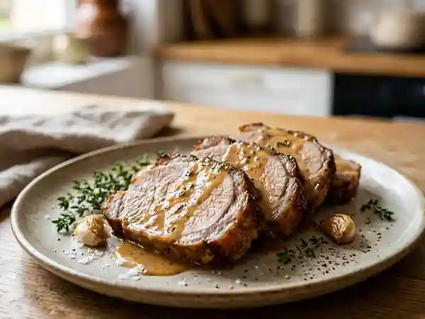 Rôti de porc confit au lait et thym - Photo de présentation