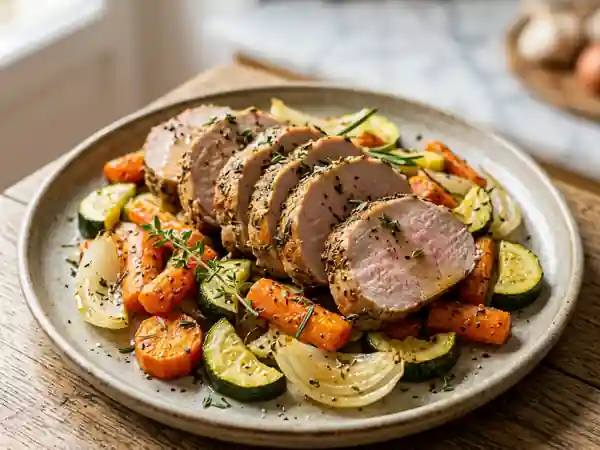 Rôti de porc tendre et ses légumes fondants - Photo de présentation