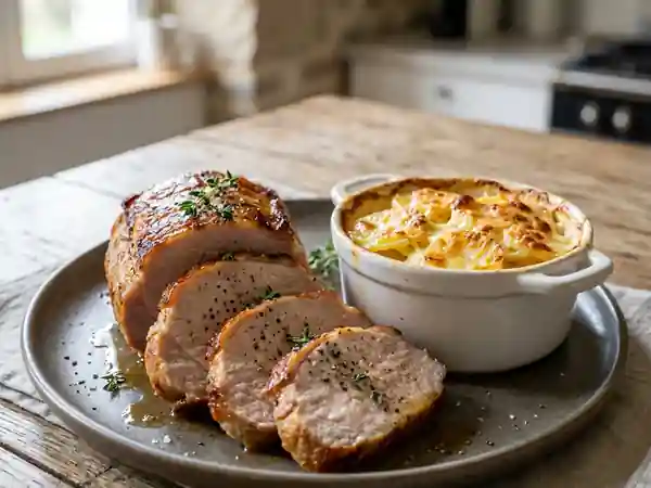 Rôti de porc facile accompagné d'un gratin savoureux - Photo de présentation