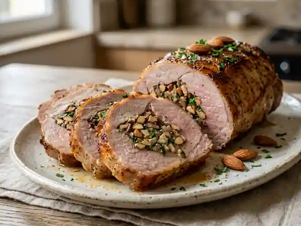 Rôti de porc fondant cœur d'amandes croquantes - Photo de présentation