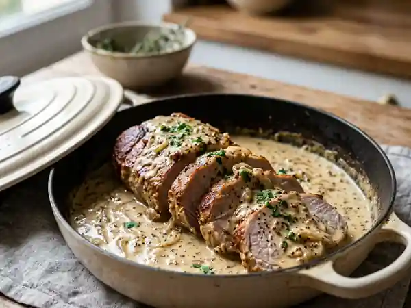 Rôti de porc fondant à la crème de moutarde - Photo de présentation