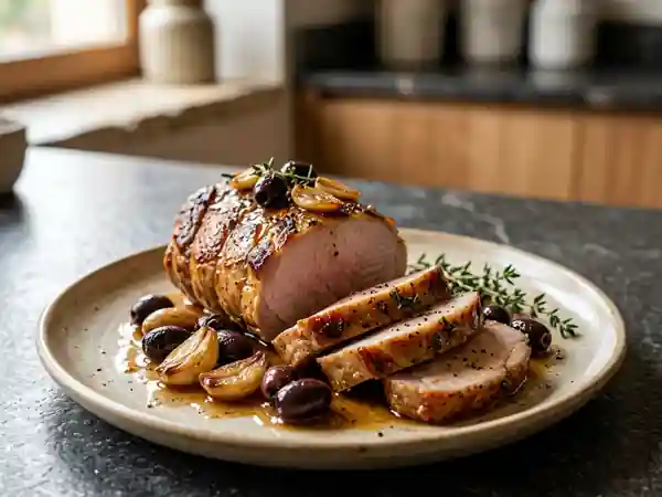 Rôti de porc caramélisé à l'ail et aux olives - Photo de présentation
