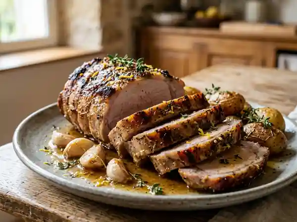 Rôti de porc juteux à l'ail et au citron - Photo de présentation