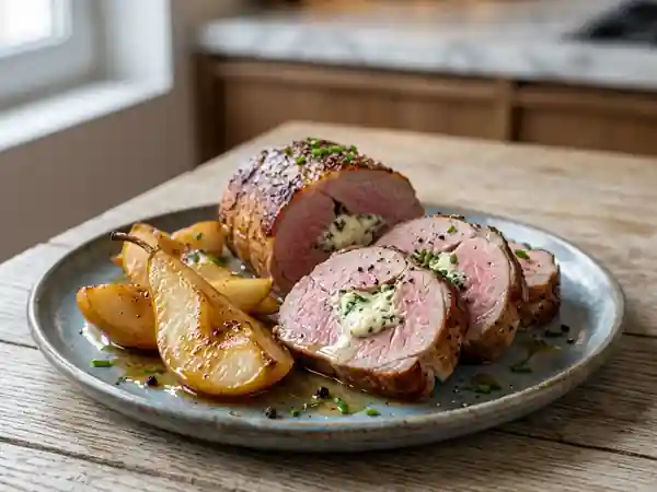 Rôti de porc au Boursin et poires fondantes - Photo de présentation