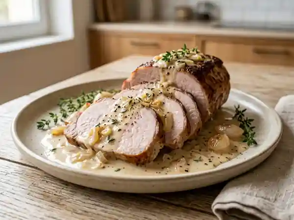 Rôti de porc fondant au lait : recette facile et savoureuse - Photo de présentation