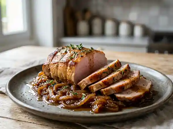 Rôti de porc fondant aux oignons caramélisés - Photo de présentation