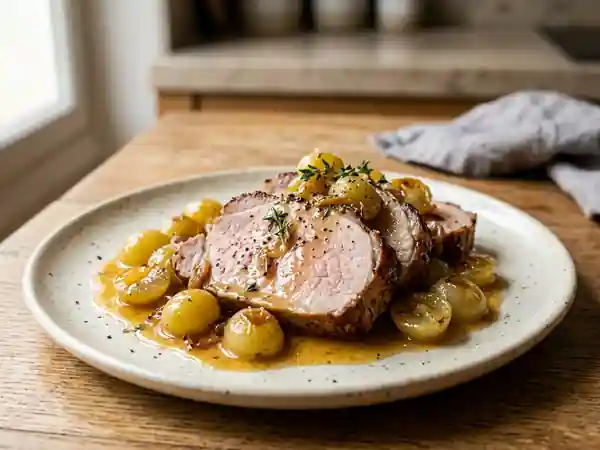 Rôti de porc fondant aux raisins et vin blanc - Photo de présentation