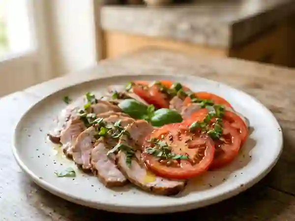 Rôti de porc aux tomates et basilic - Photo de présentation