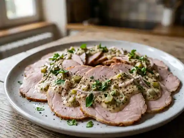 Rôti de porc froid charcutière : recette savoureuse et facile à préparer - Photo de présentation