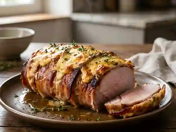 Rôti de porc gratiné au bacon croustillant - Photo de présentation