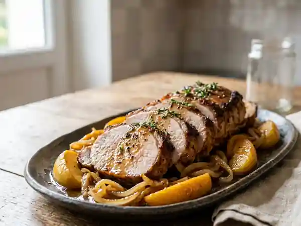 Porc laqué au miel et pommes caramélisées - Photo de présentation