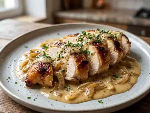 Rôti de poulet fondant sauce crème-moutarde - Photo de présentation