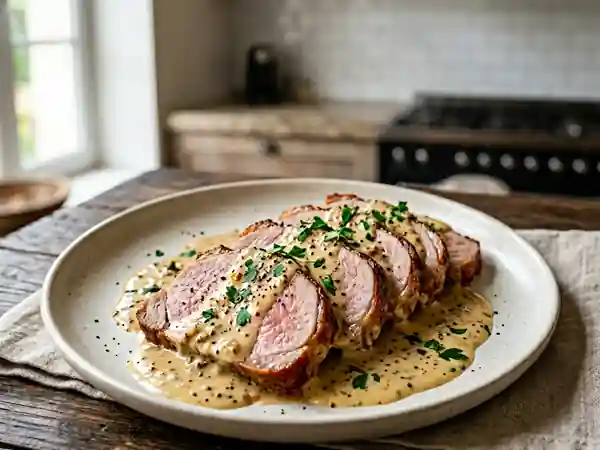 Rôti de veau fondant à la crème onctueuse de moutarde - Photo de présentation